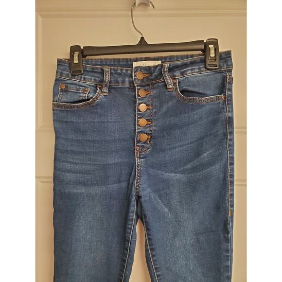 Junior's Nature Denim Darkwash Skinny Jeans Button Fly Frayed Ankles | Size 5 - Picture 3 of 10